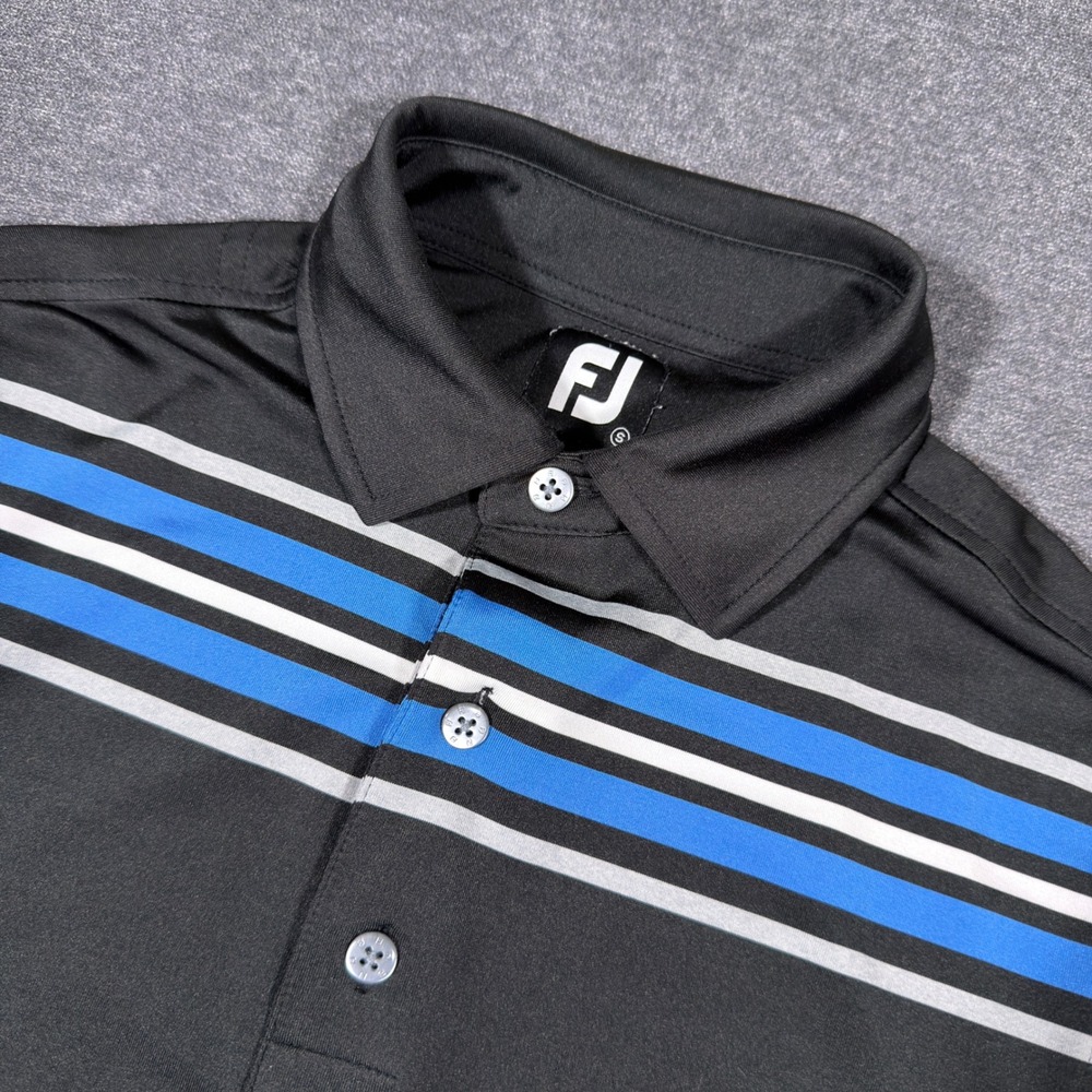 FootJoy Polo Shirt Mens S Black Striped Bald Head Island Club Golf Short Sleeve